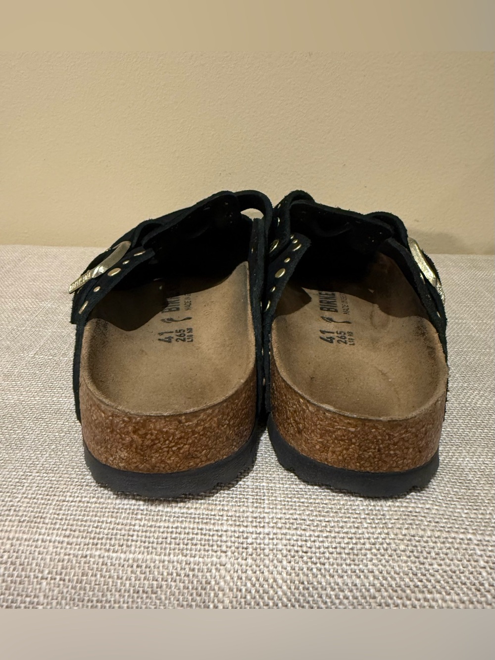 Birkenstock Boston Studded Suede Clogs Black Gold Studs EU 41 US 10 M L10 - Picture 6 of 8